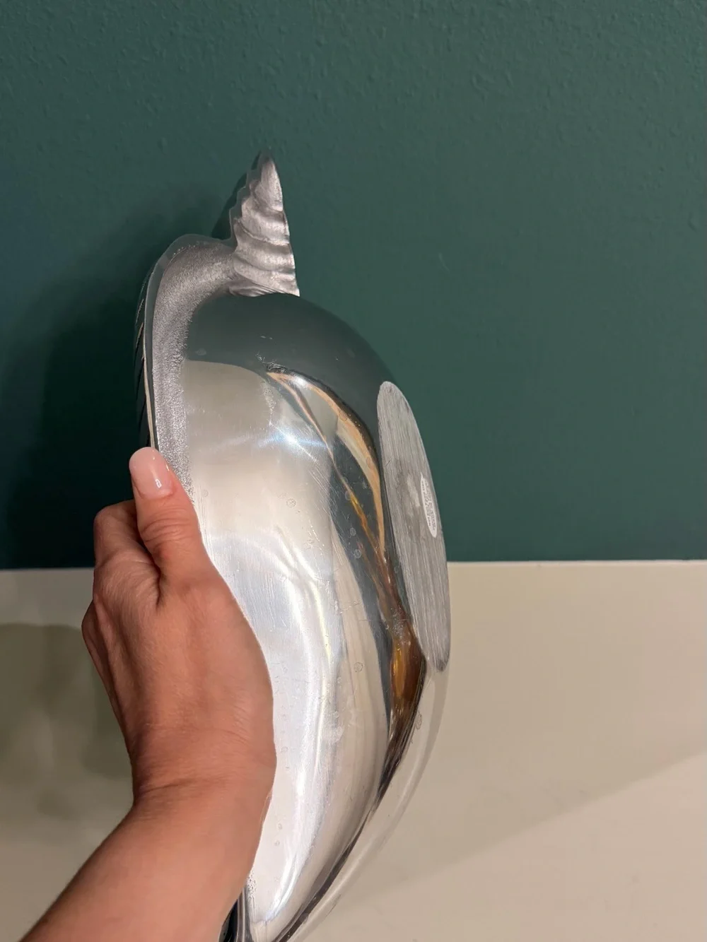 Large silver pewter sea shell conch bowl platter catchall dish